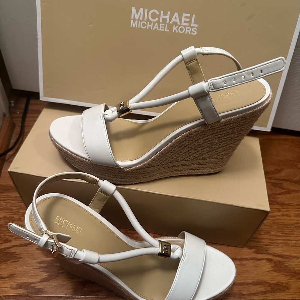 Michael Kors White Wedge Sandals